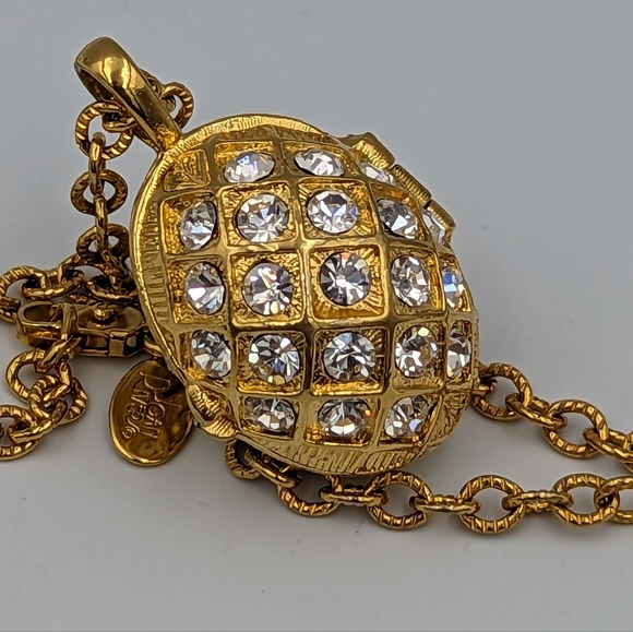 Joan Rivers Pave Crystal Egg Charm Locket Necklace Gold Tone 30" Chain With Bee - Picture 2 of 8